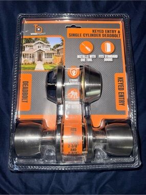 NWT Workpoint Keyed Entry Door& Single Cylinder DeadBolt set - Satin Nickel